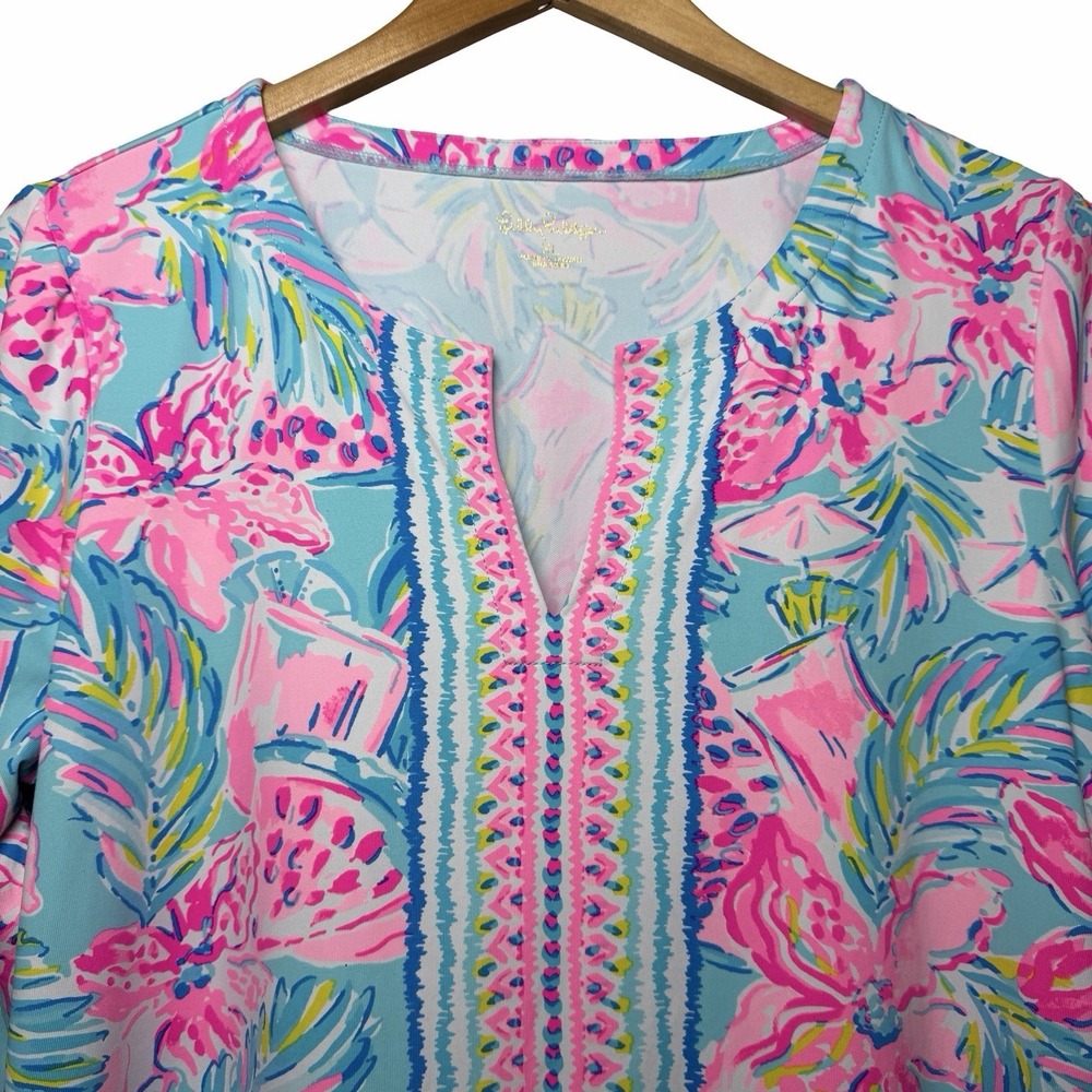 Lilly Pulitzer Karina Tunic XL ChillyLilly UPF 50+ Blue Ibiza 3/4 Sleeve Top - Picture 4 of 13